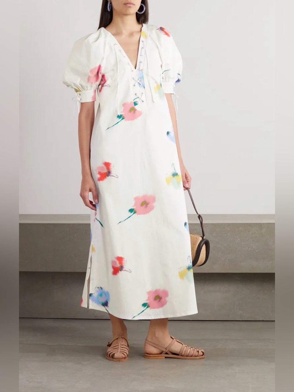 NWOT Sleeper Garden Floral-Print Cotton-Blend Midi Dress. Size XS